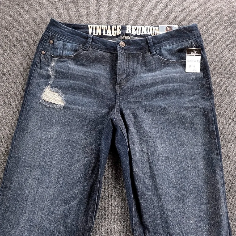 Rewash Vintage Reunion‎ Distressed Flare Jeans Dark Wash Blue Womens 13/31 Curvy